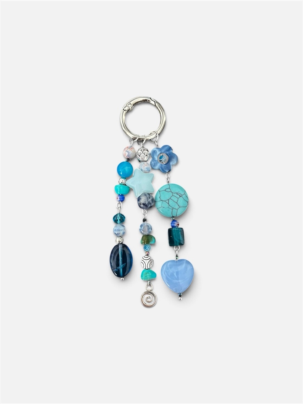 Blue Beaded Charm Keychain with Mixed Shape Accents